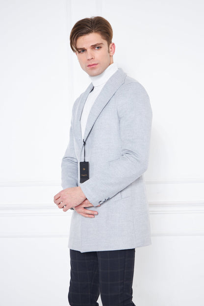 Men's Light Grey Slim Fit Judge Collar Buttoned Coat