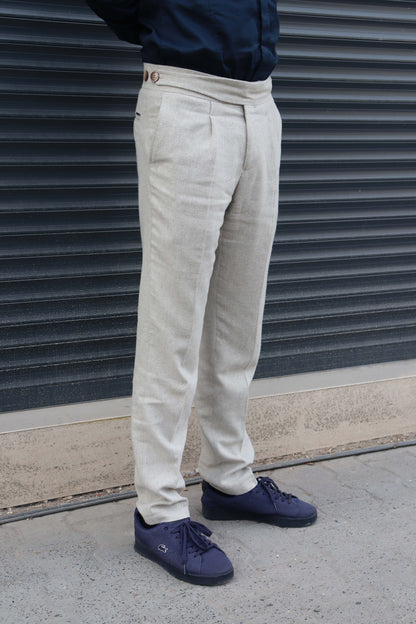 Daniel Voi Bej İtalyan Kesim Yan Düğmeli Pileli Şık Kumaş Pantolon