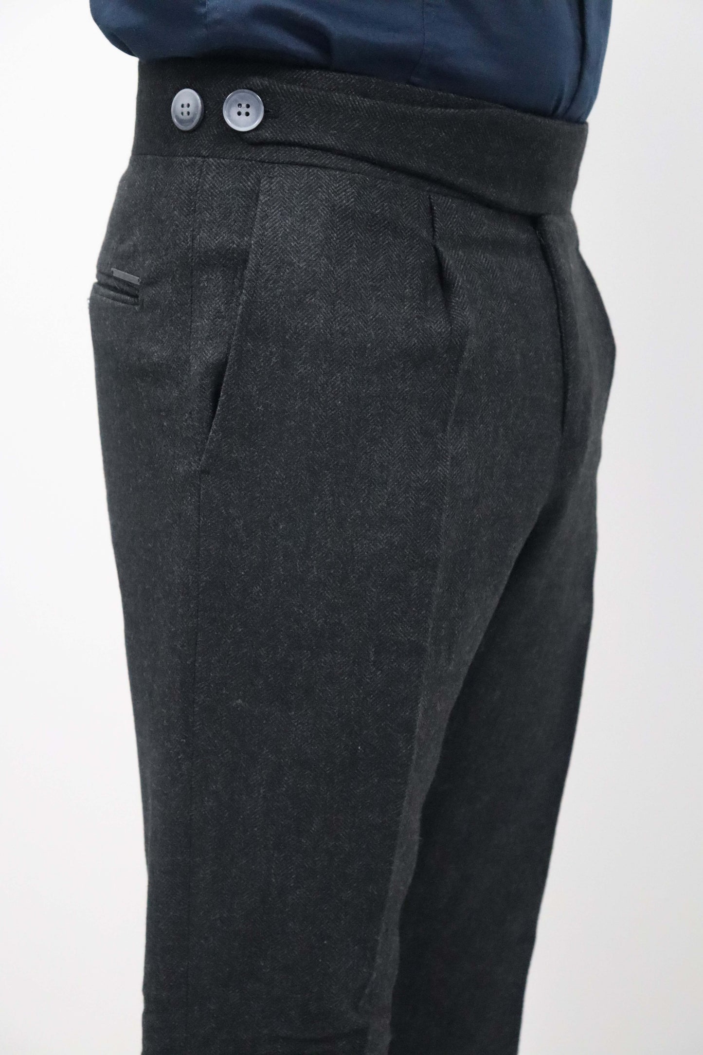 Daniel Voi Siyah İtalyan Kesim Yan Düğmeli Pileli Şık Kumaş Pantolon