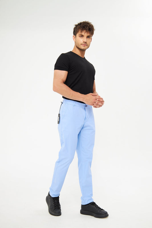 Comfortable Elastic Waist Blue Summer Trousers