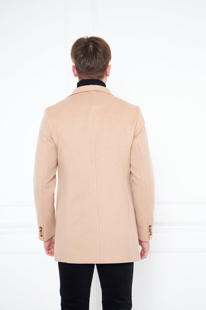 Men's Brown Slim Fit Judge Collar Buttoned Coat