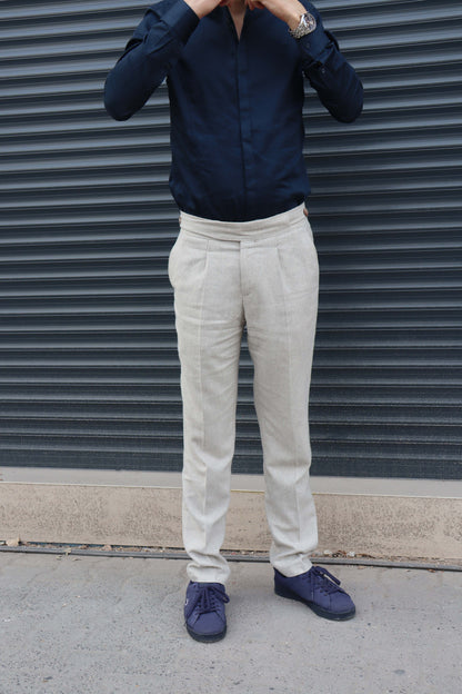 Daniel Voi Bej İtalyan Kesim Yan Düğmeli Pileli Şık Kumaş Pantolon