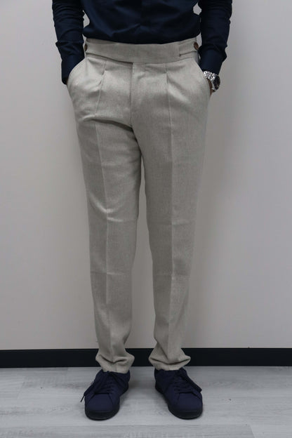 Daniel Voi Bej İtalyan Kesim Yan Düğmeli Pileli Şık Kumaş Pantolon