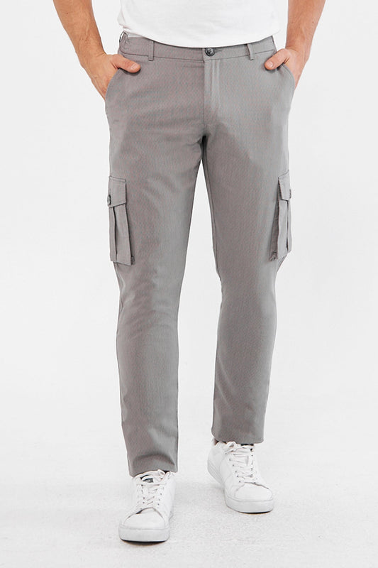 Men's Gray Slim Fit Casual Cargo Pants with Pockets