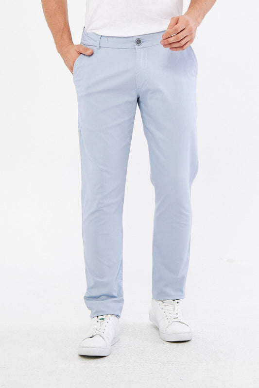 Mid Season Slim Fit Cotton Half Elastic Waist Blue Men's Trousers - Elegance in Comfort