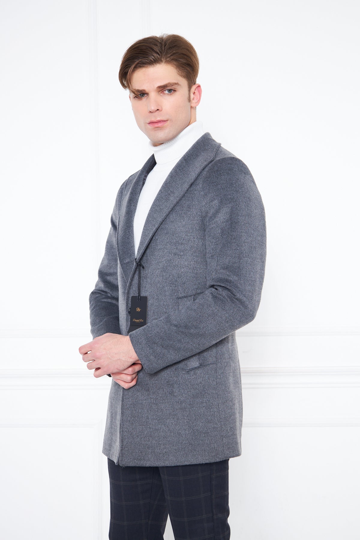 Men's Smoke Slim Fit Judge Collar Buttoned Coat