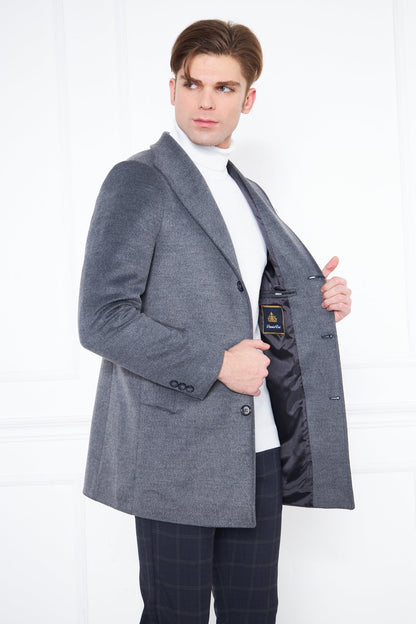 Men's Smoke Slim Fit Judge Collar Buttoned Coat