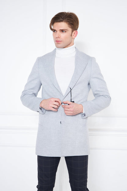 Men's Light Grey Slim Fit Judge Collar Buttoned Coat