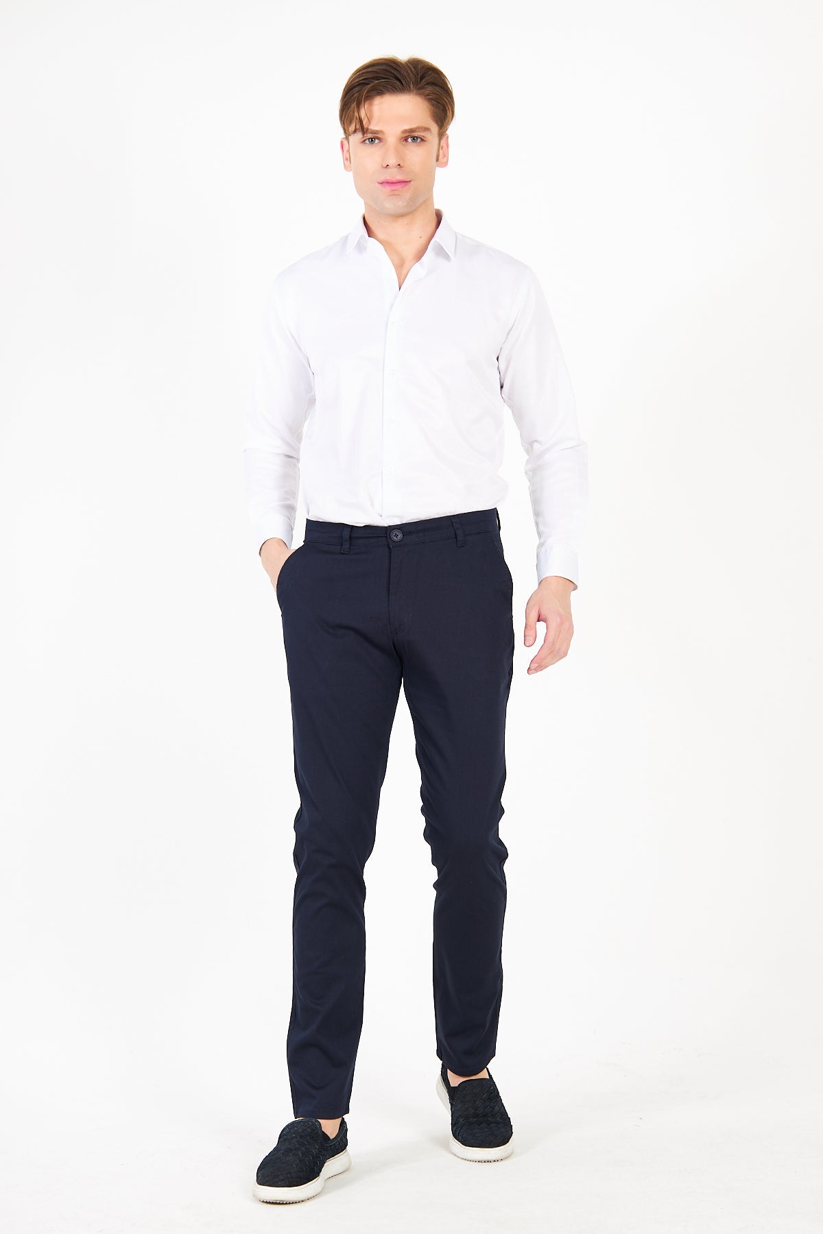 Chino Navy Blue Slim Fit Cotton Trousers