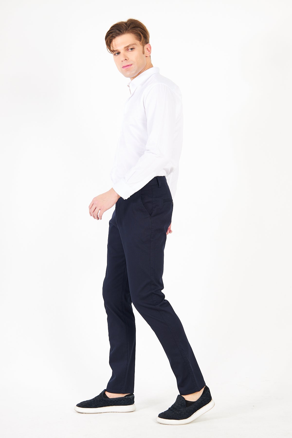 Chino Navy Blue Slim Fit Cotton Trousers