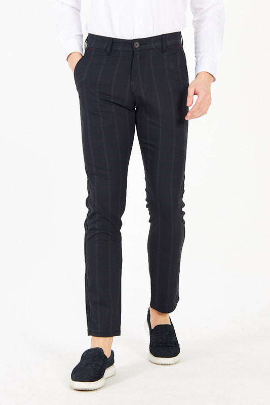 Men's Plaid Black Slim Fit Trousers 