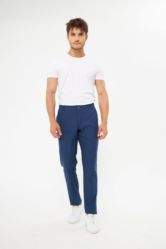 Comfortable Flexible Waist Light Navy Blue Summer Trousers