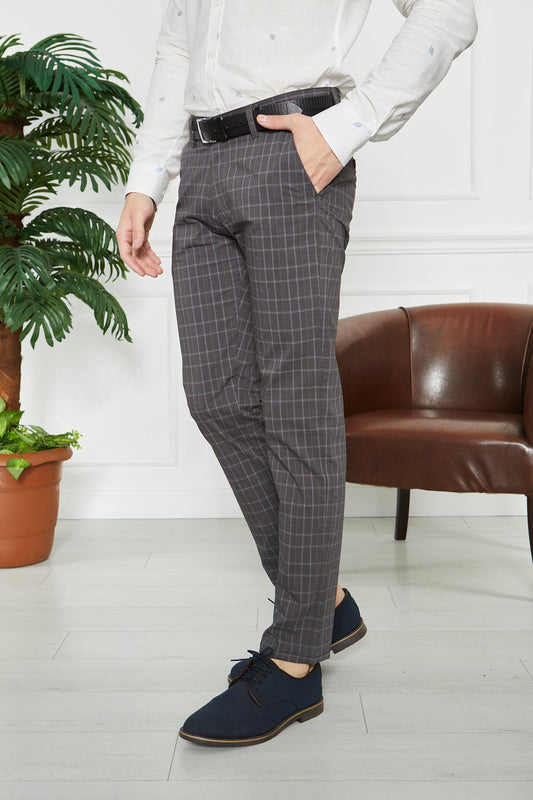 Men's Checkered Black Slim Fit Trousers