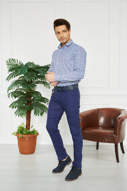 Erkek Düz İngido %100 Keten Slim Fit Pantolon