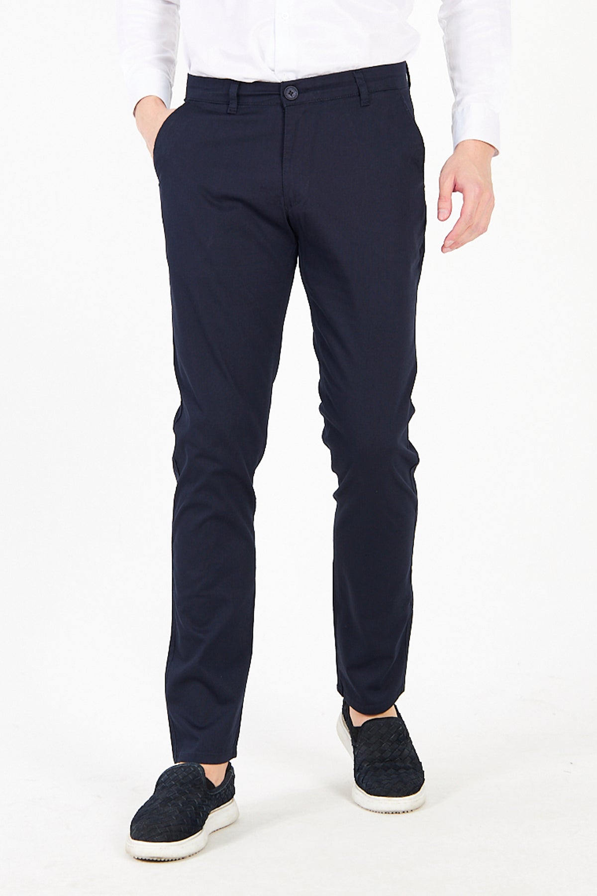 Chino Navy Blue Slim Fit Cotton Trousers