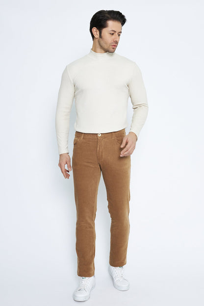 Velvet 5 Pocket Regular Fit Camel Men's Trousers