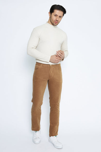 Velvet 5 Pocket Regular Fit Camel Men's Trousers