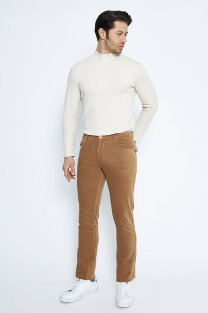 Velvet 5 Pocket Regular Fit Camel Men's Trousers