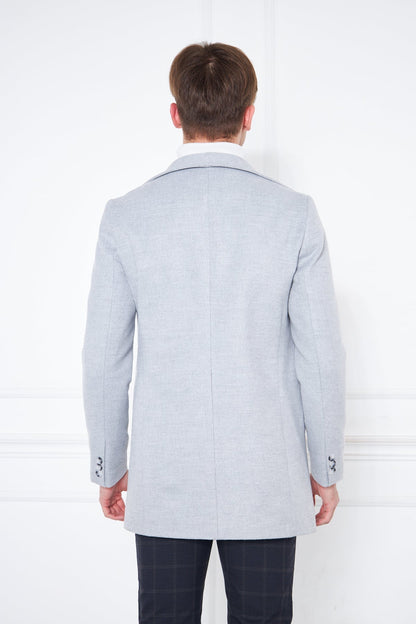 Men's Light Grey Slim Fit Judge Collar Buttoned Coat