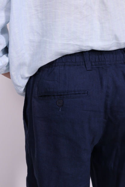 %100 Keten Erkek Pantolon – Beli Lastikli ve Bağcıklı Yazlık Kesim | Lacivert