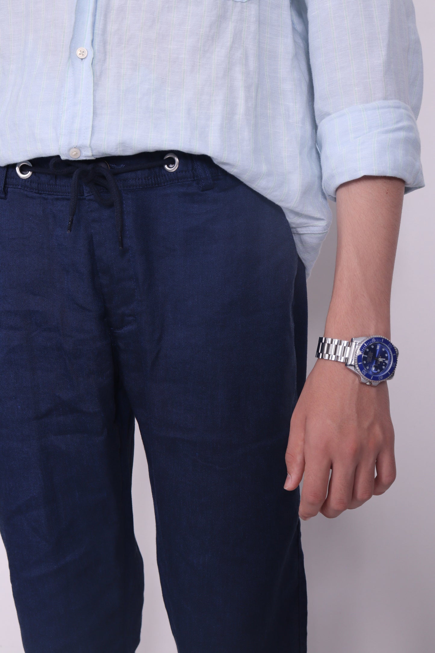 %100 Keten Erkek Pantolon – Beli Lastikli ve Bağcıklı Yazlık Kesim | Lacivert