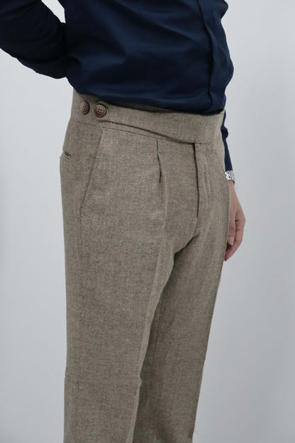 Daniel Voi Açık Kahve İtalyan Kesim Yan Düğmeli Pileli Şık Kumaş Pantolon