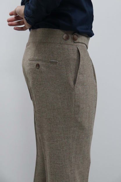Daniel Voi Açık Kahve İtalyan Kesim Yan Düğmeli Pileli Şık Kumaş Pantolon