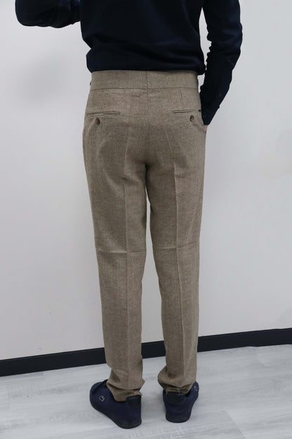 Daniel Voi Açık Kahve İtalyan Kesim Yan Düğmeli Pileli Şık Kumaş Pantolon