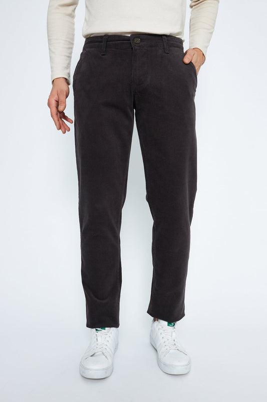 Velvet Side Pocket Anthracite Regular Fit Men's Cotton Trousers