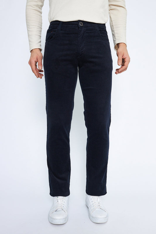 Velvet 5 Pocket Regular Fit Navy Blue Men's Cotton Trousers