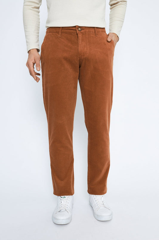 Velvet Side Pocket Camel Regular Fit Men's Cotton Trousers