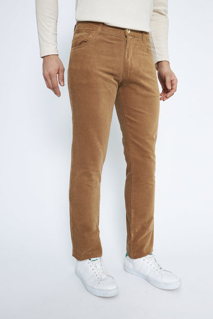 Velvet 5 Pocket Regular Fit Camel Men's Trousers