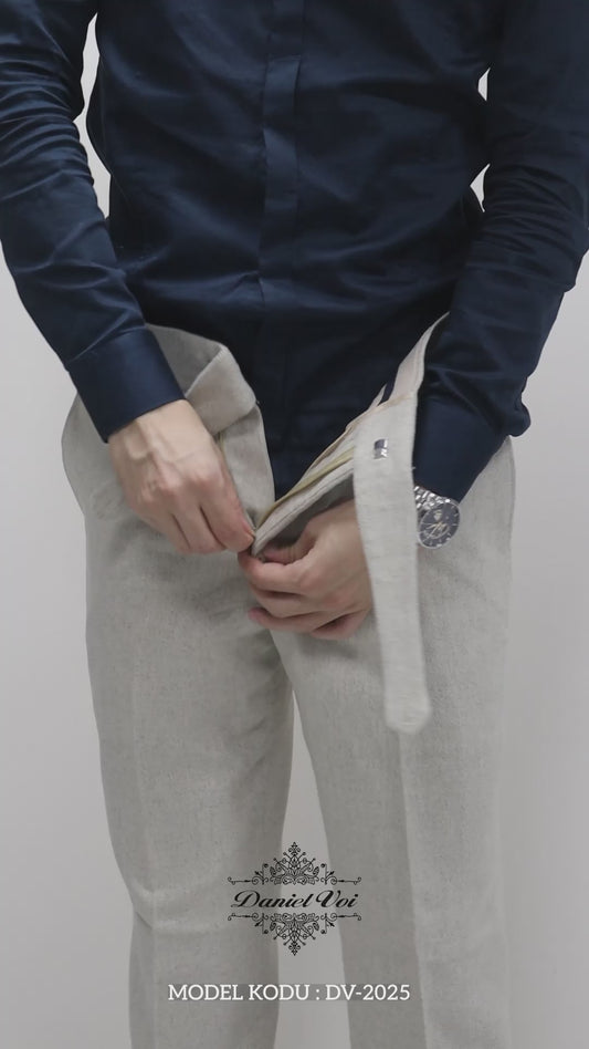 Daniel Voi Bej İtalyan Kesim Yan Düğmeli Pileli Şık Kumaş Pantolon