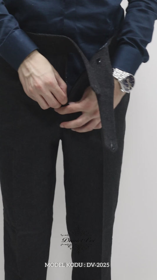 Daniel Voi Siyah İtalyan Kesim Yan Düğmeli Pileli Şık Kumaş Pantolon