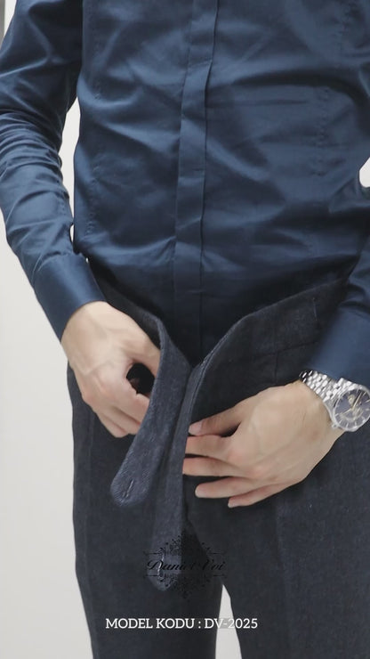 Daniel Voi Koyu Lacivert İtalyan Kesim Yan Düğmeli Pileli Şık Kumaş Pantolon