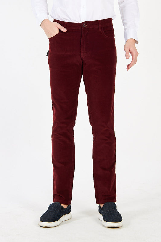 Velvet 5 Pocket Regular Fit Claret Red Men's Trousers 